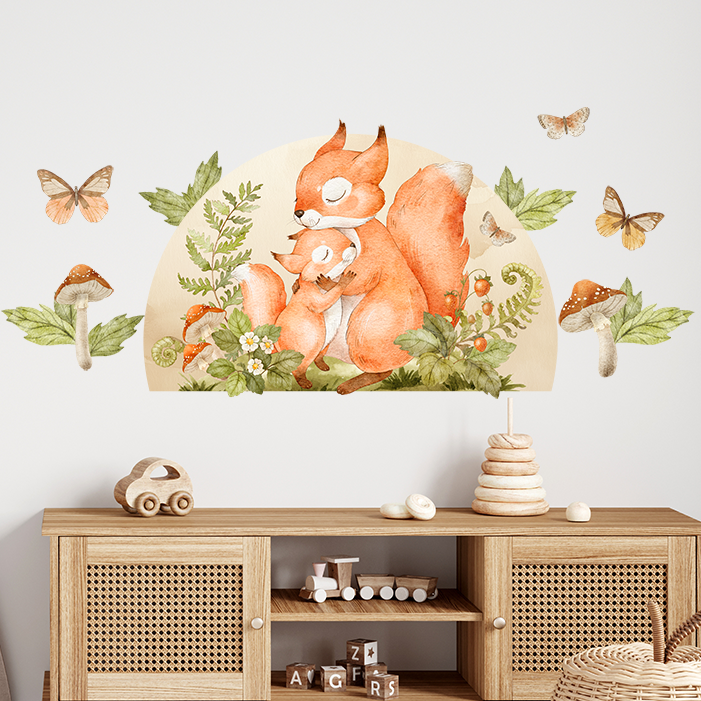 sticker decoratif écureuil maman bebe