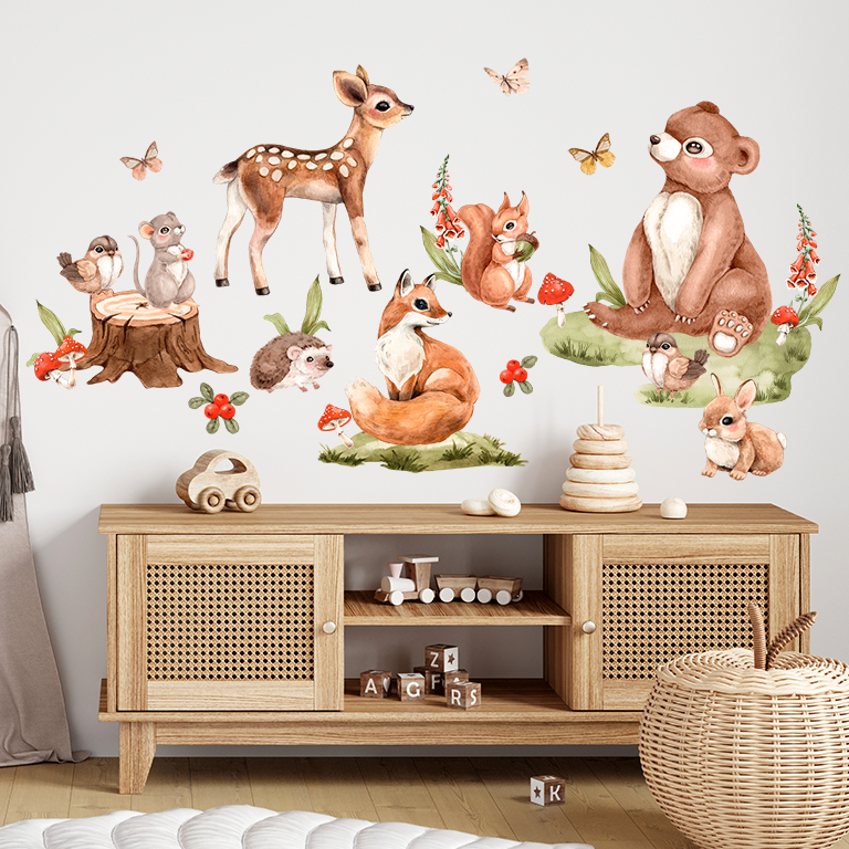 sticker renard aquarelle mur enfant