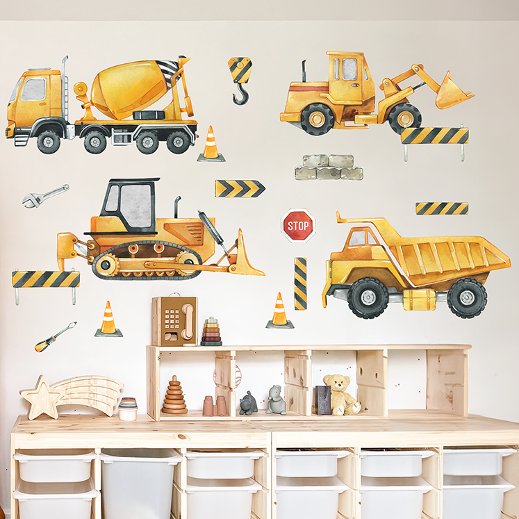 stickers muraux chantier pelleteuse enfant aquarelle