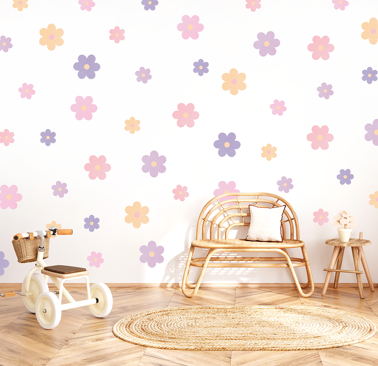 Stickers muraux fleurs pastel chambre enfant coin jeu decoration