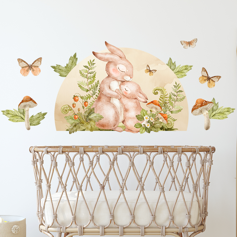 sticker lapin foret aquarelle mur