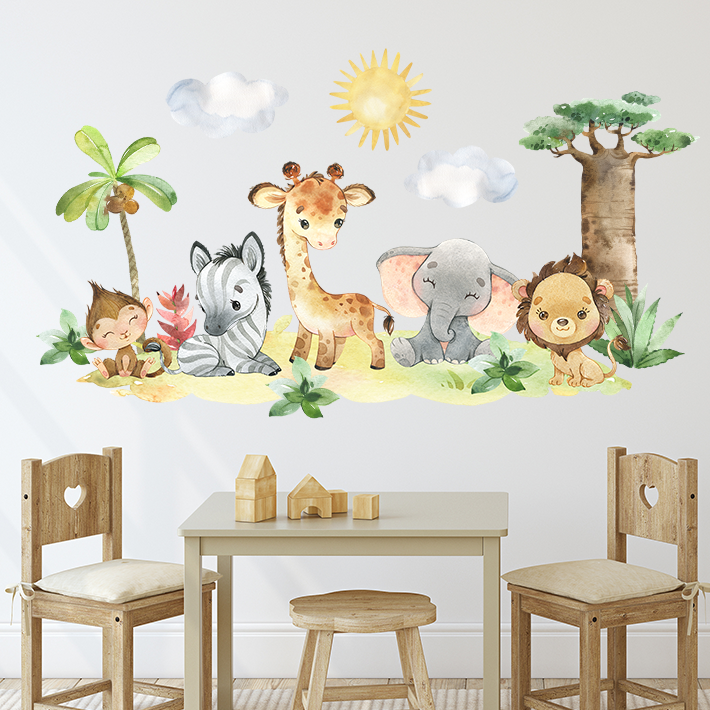 stickers muraux animaux afrique bebe aquarelle