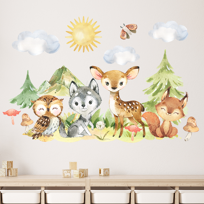 deco murale foret enfant animaux doux