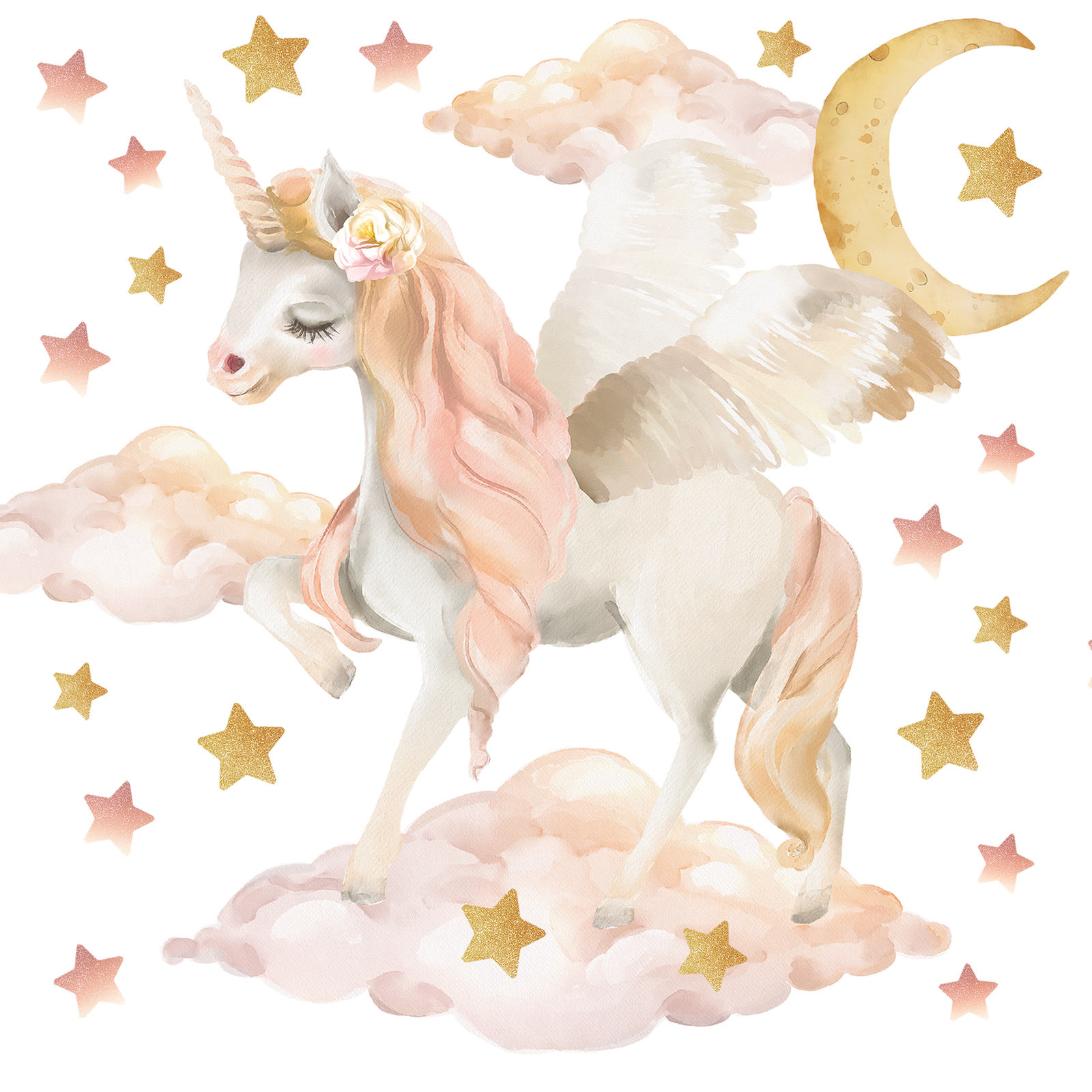 sticker mural licorne xl lune etoiles chambre enfant