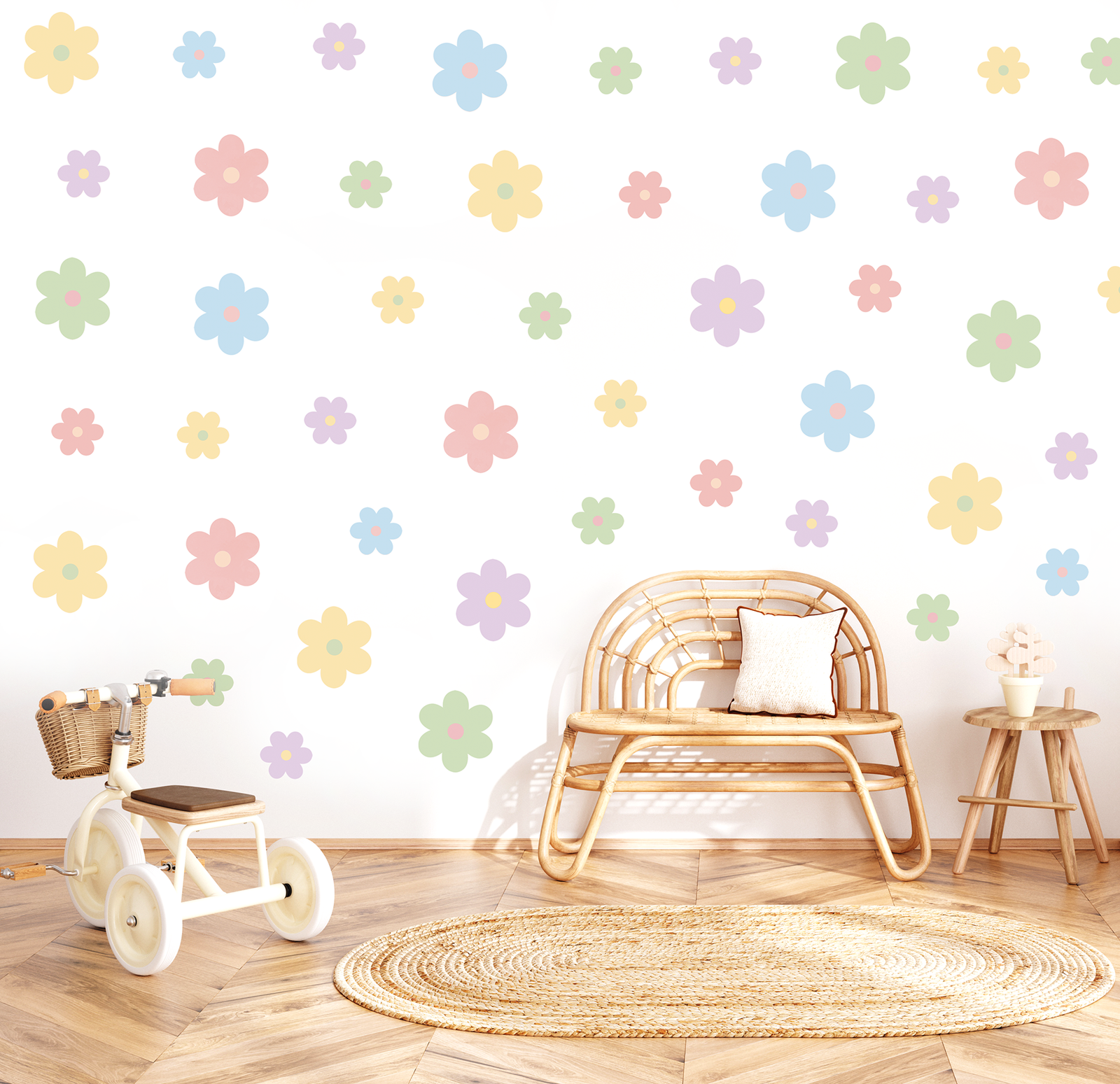 stickers muraux fleurs pastel chambre bébé douce et colorée