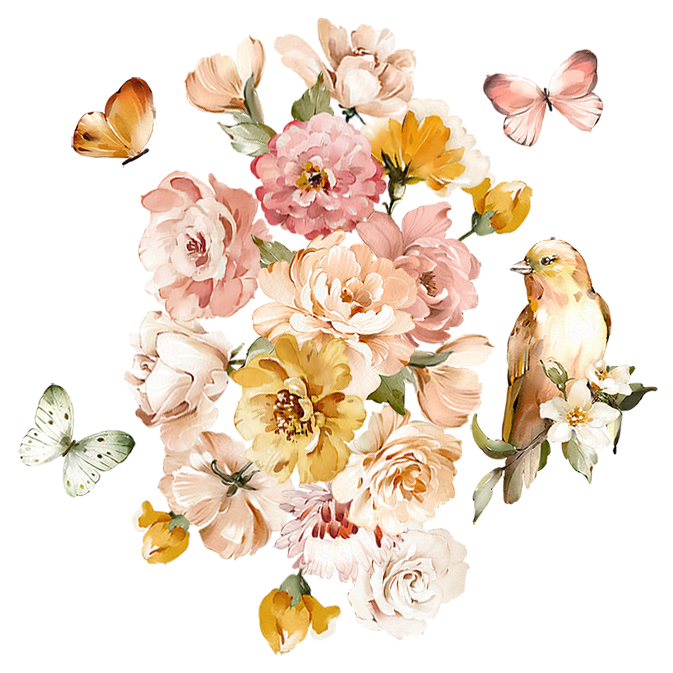 sticker mural pivoines avec oiseau chambre bebe