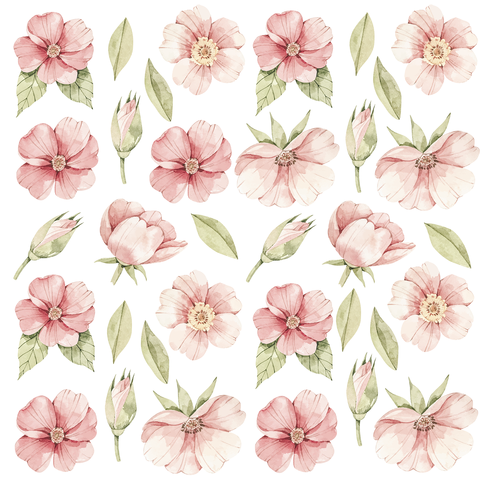stickers muraux fleurs petunia rose ensemble complet
