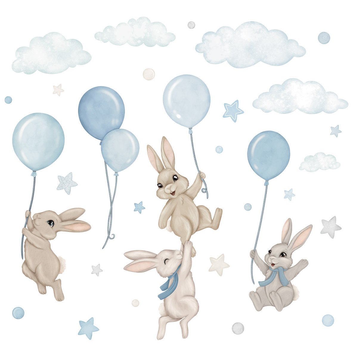 stickers muraux lapins ballons bleu chambre bebe