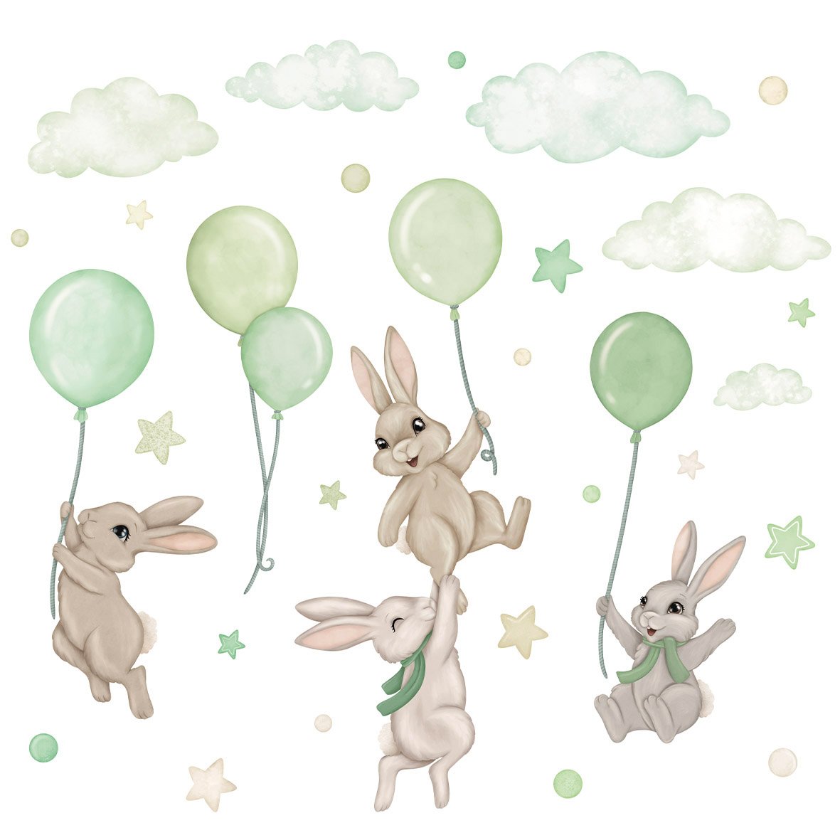 stickers muraux lapins ballons vert chambre bebe