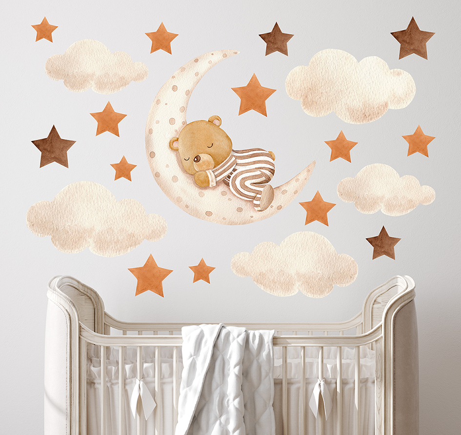 ours endormi lune decoration murale bebe