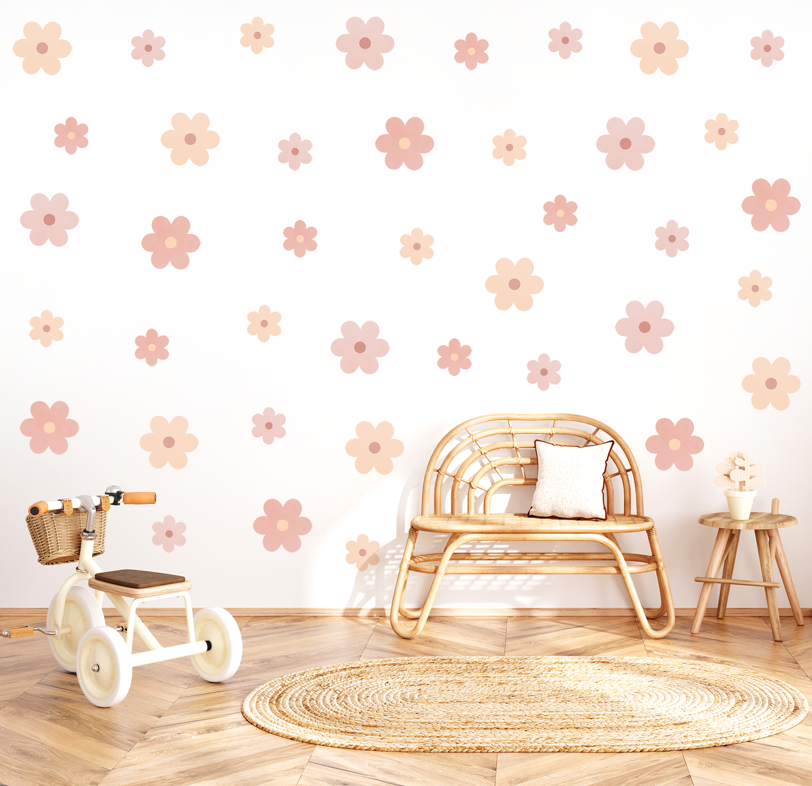 stickers muraux fleurs rose et peche chambre bebe decoration