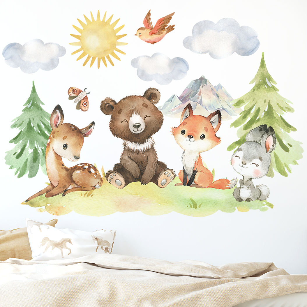 stickers animaux foret aquarelle chambre bebe