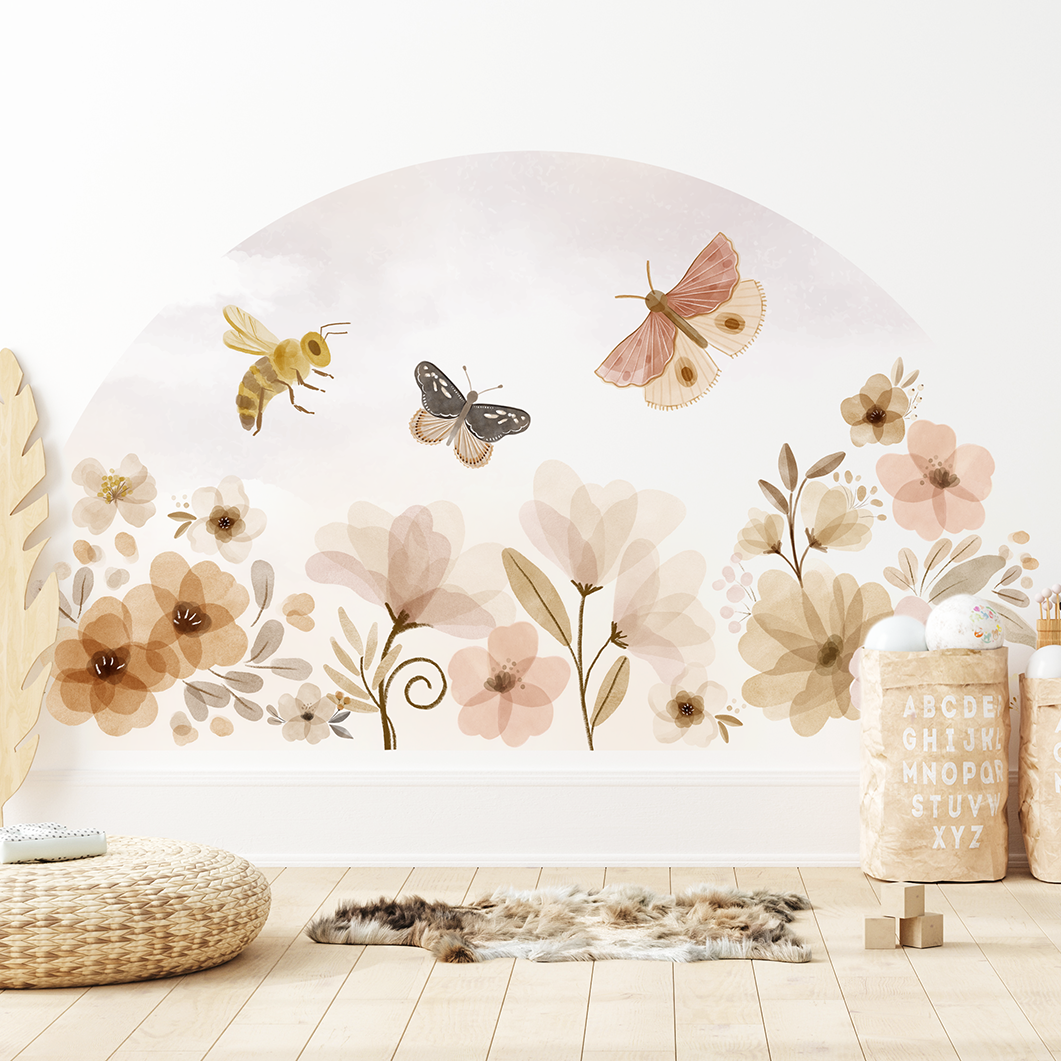 grand sticker mural fleurs aquarelle chambre
