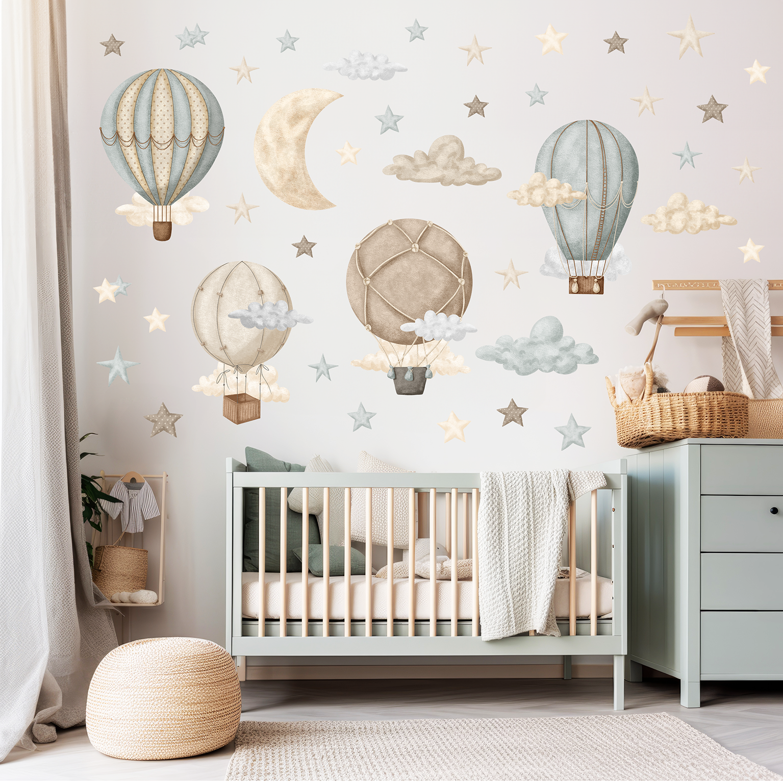 sticker mural ciel bebe montgolfieres nuages