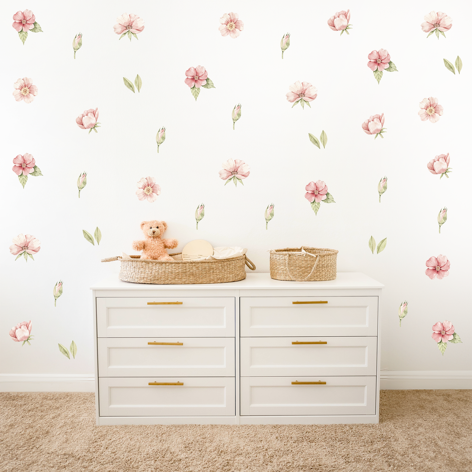 stickers fleurs petunia rose mur chambre enfant composition