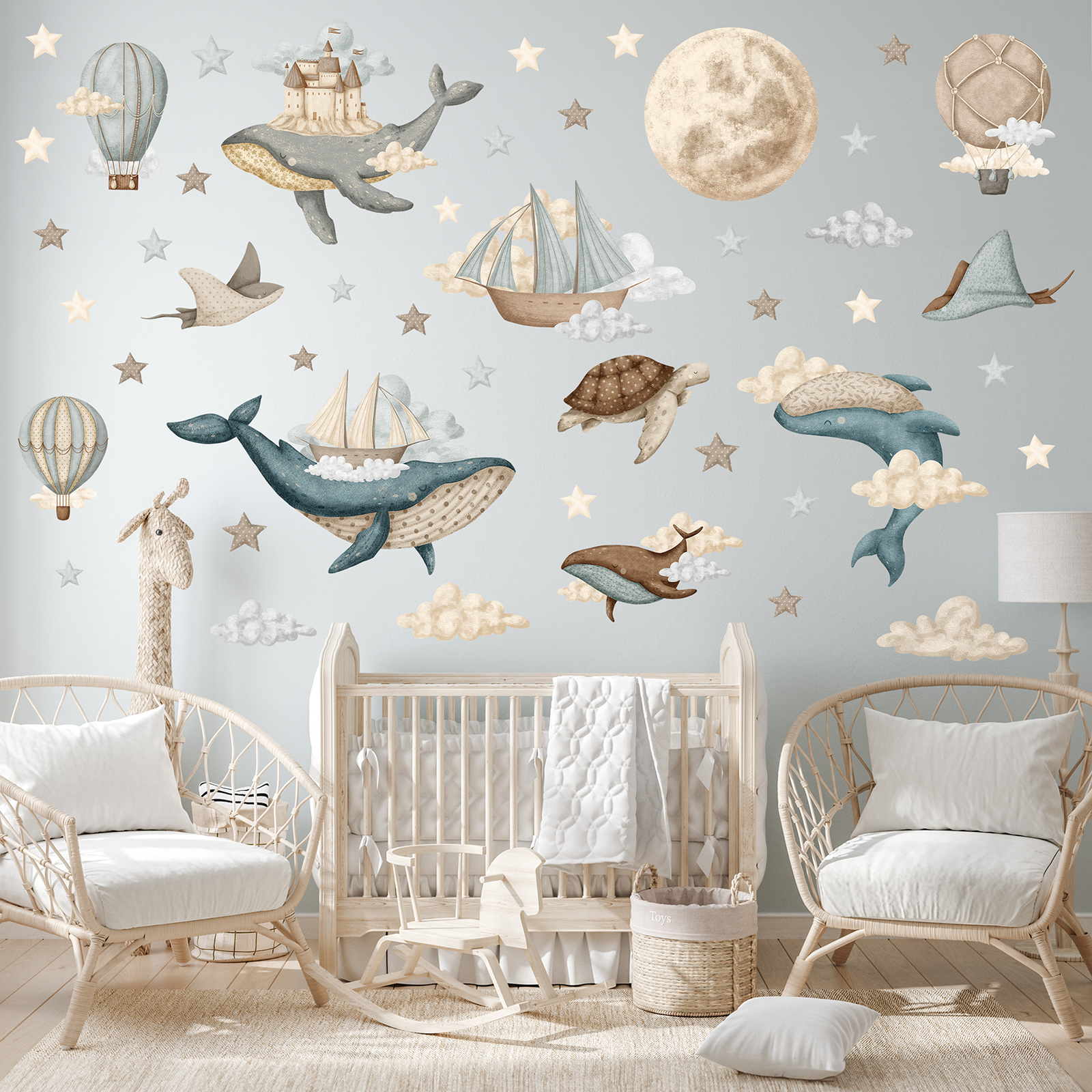décoration murale océan baleines aquarelle enfant