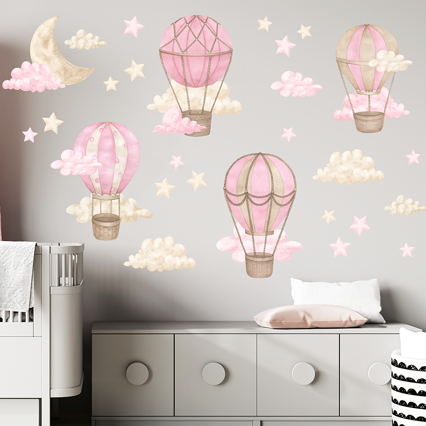 montgolfiere rose decoration murale bebe