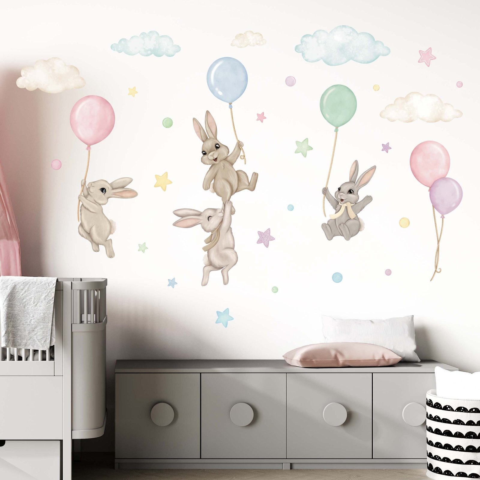 stickers lapins ballon multicolore chambre bebe