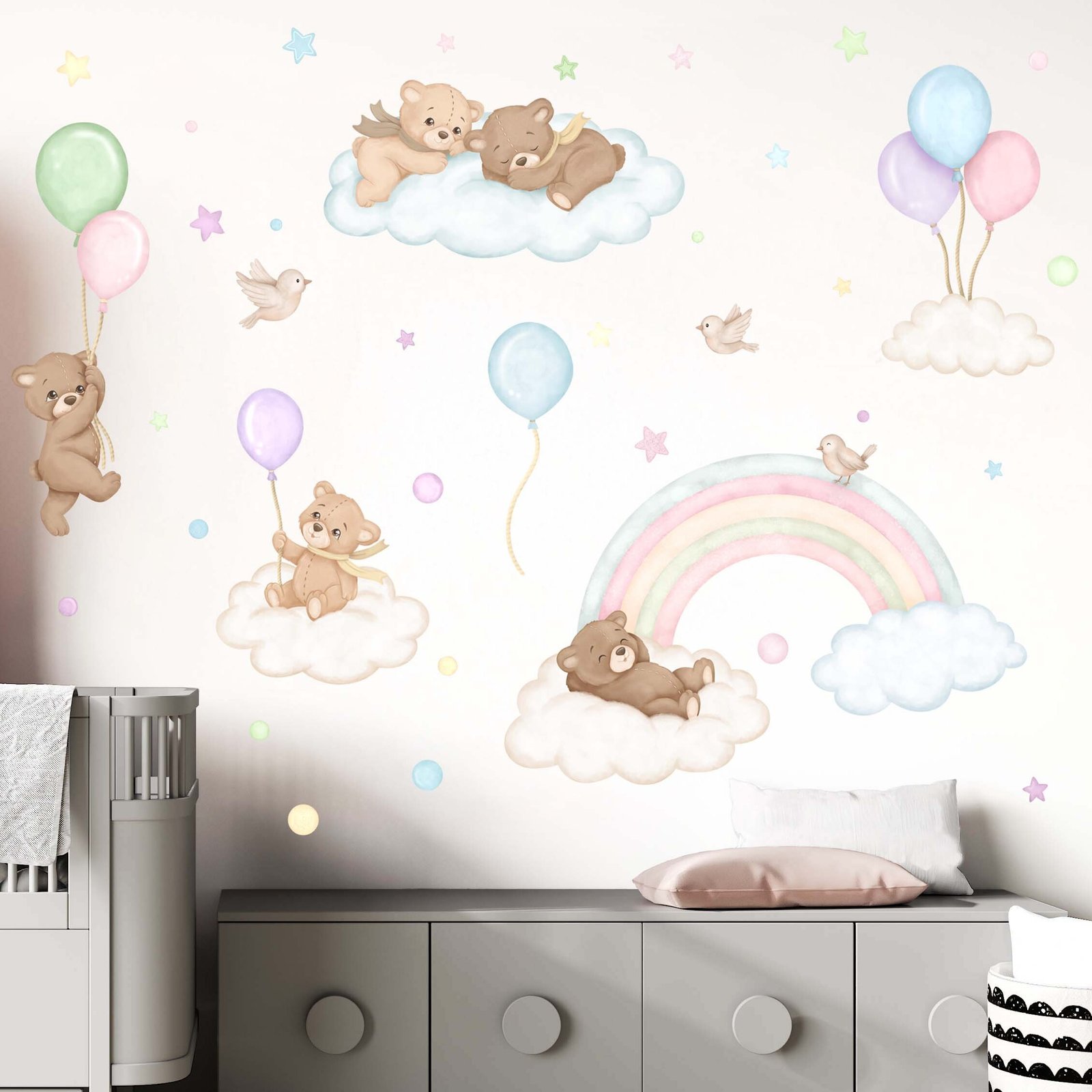 stickers bebe ourson arc en ciel pastel