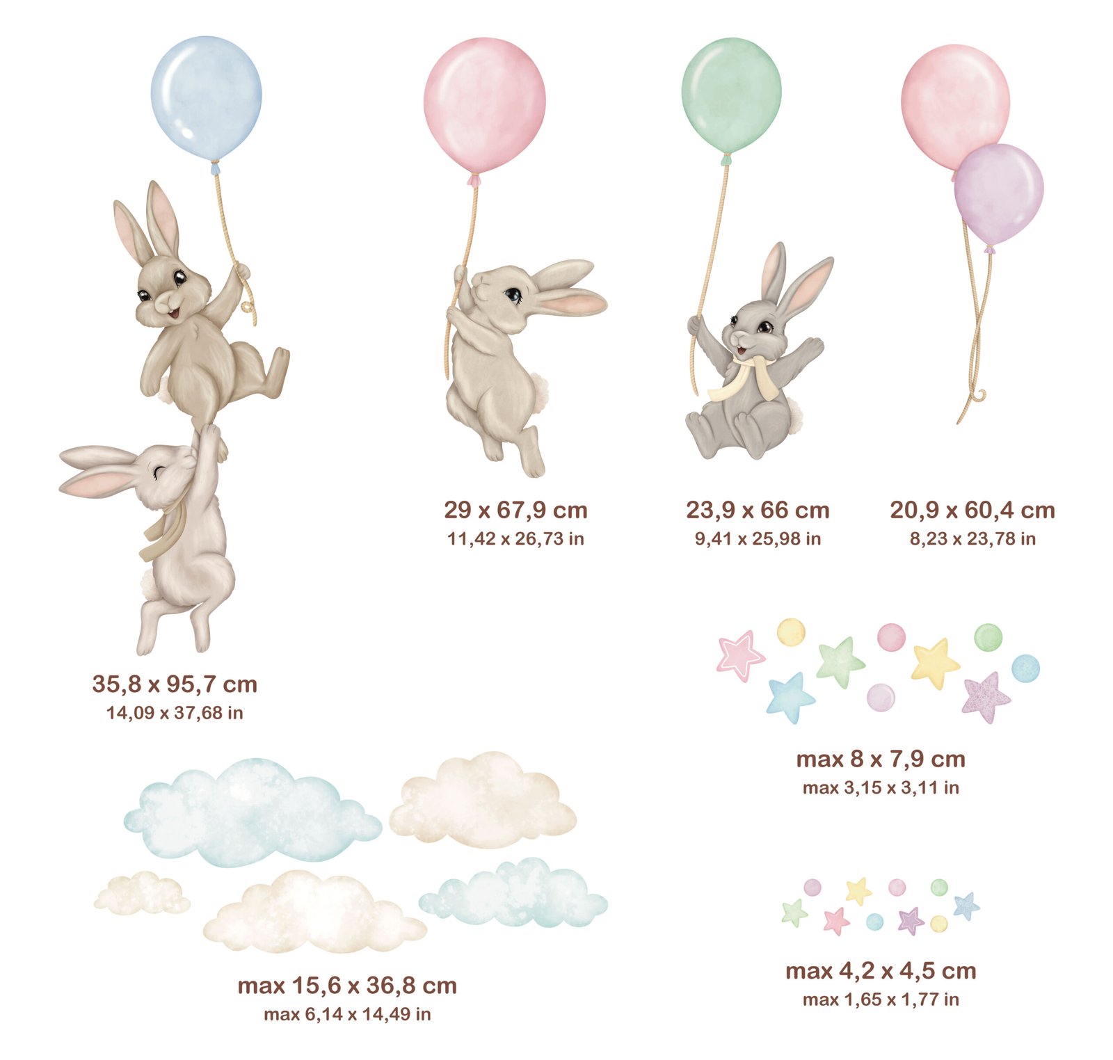 lapins avec ballons pastel decoration murale enfant