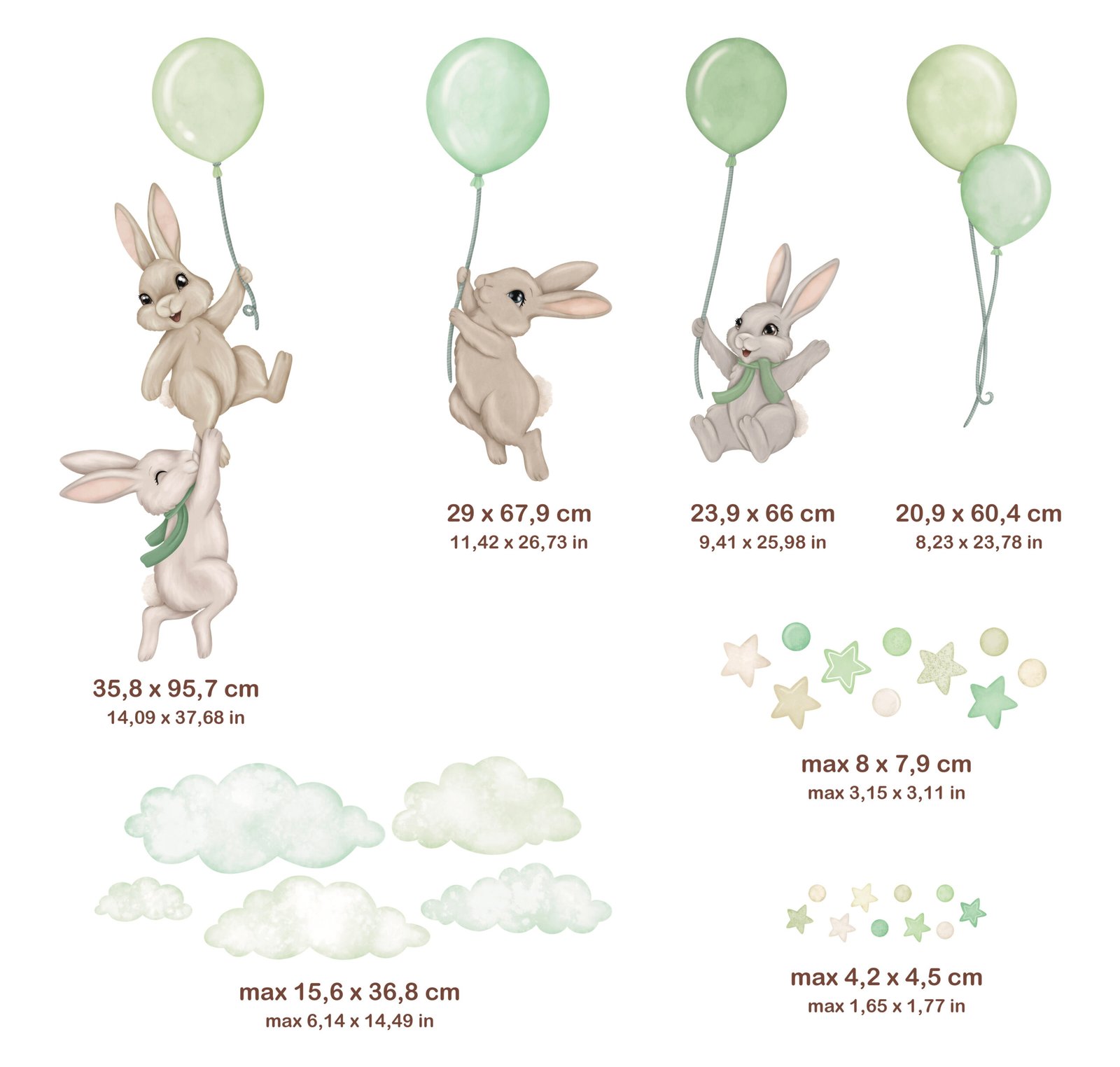 lapins avec ballons vert decoration murale enfant