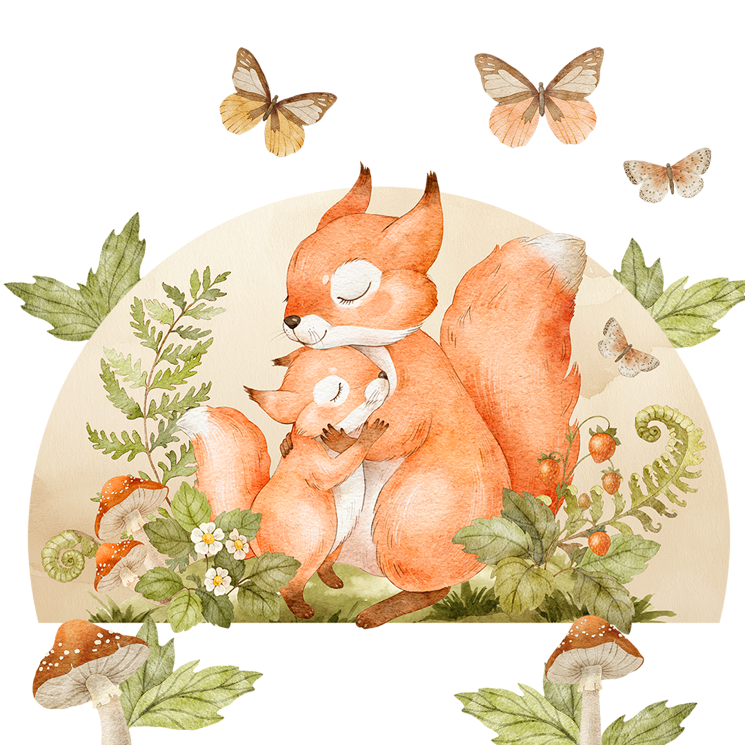 sticker mural doux bebe écureuil