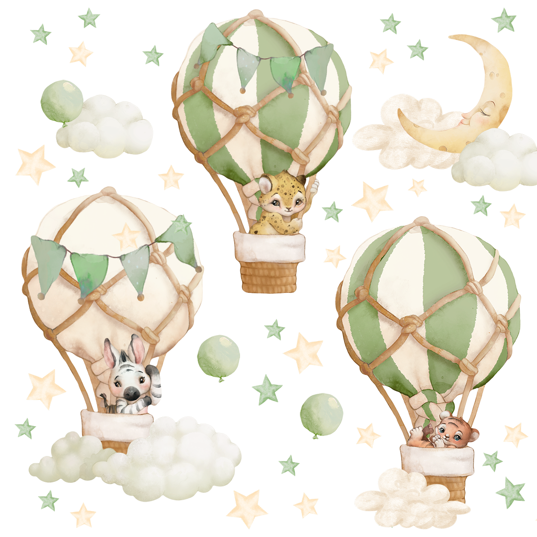 animaux montgolfiere vert chambre bebe