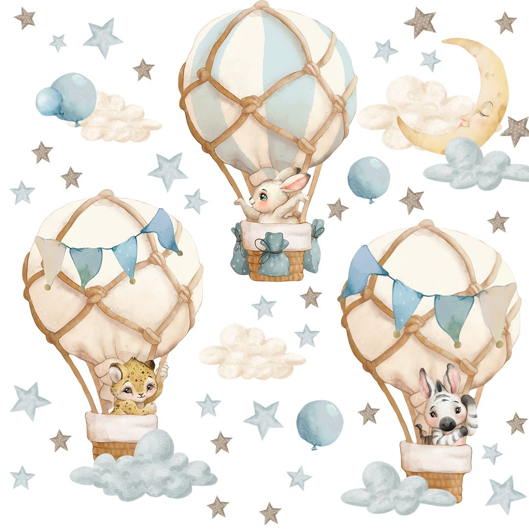 animaux montgolfiere bleu chambre bebe