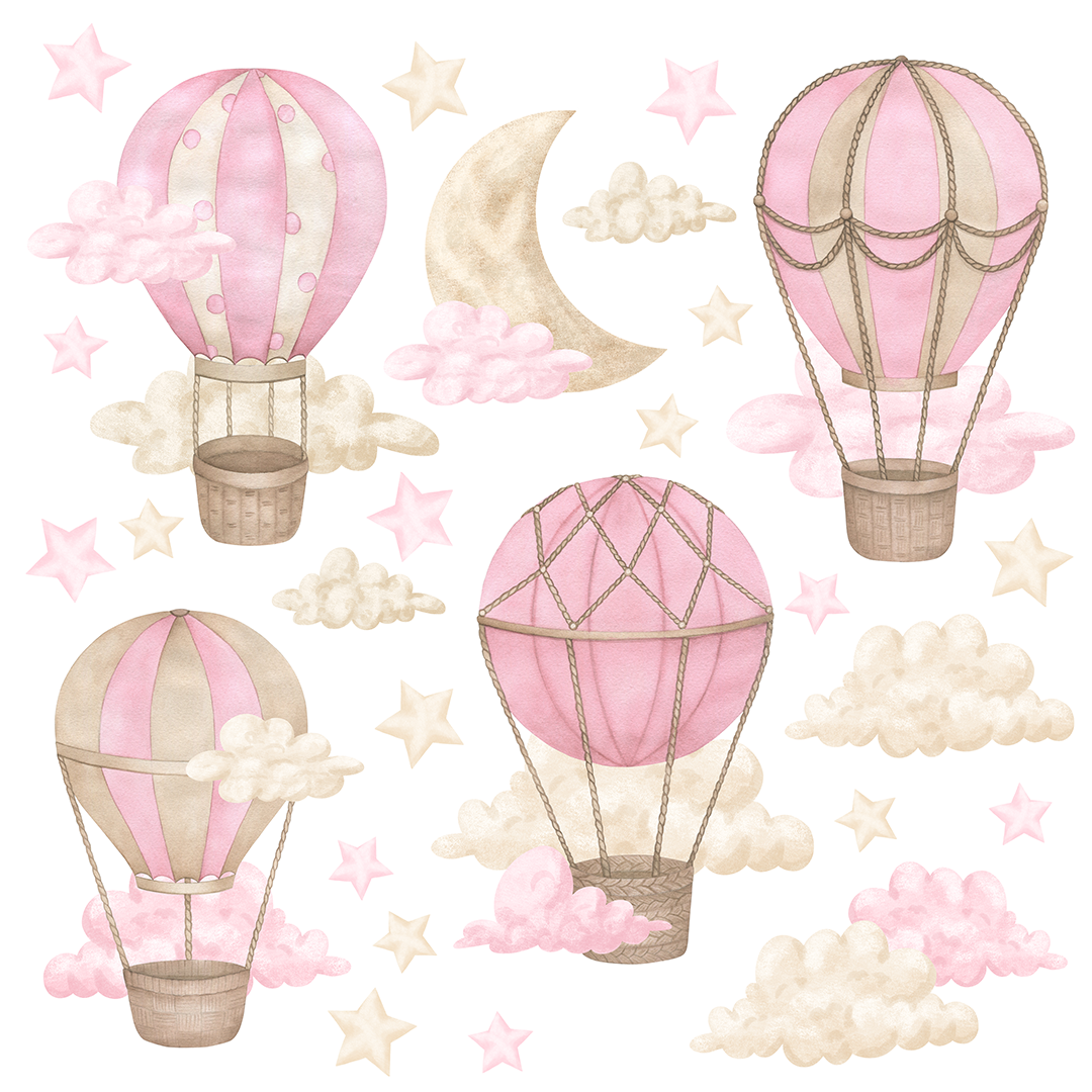stickers muraux montgolfiere rose