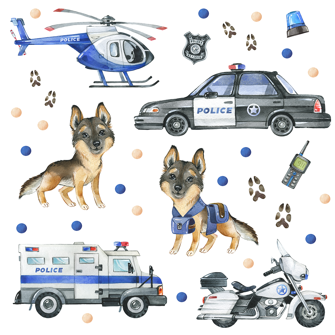 stickers muraux police avec empreintes et accessoires