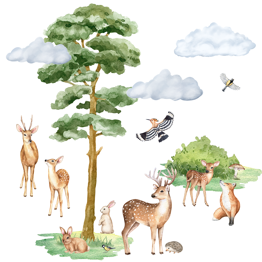 stickers muraux animaux foret style naturel scandinave