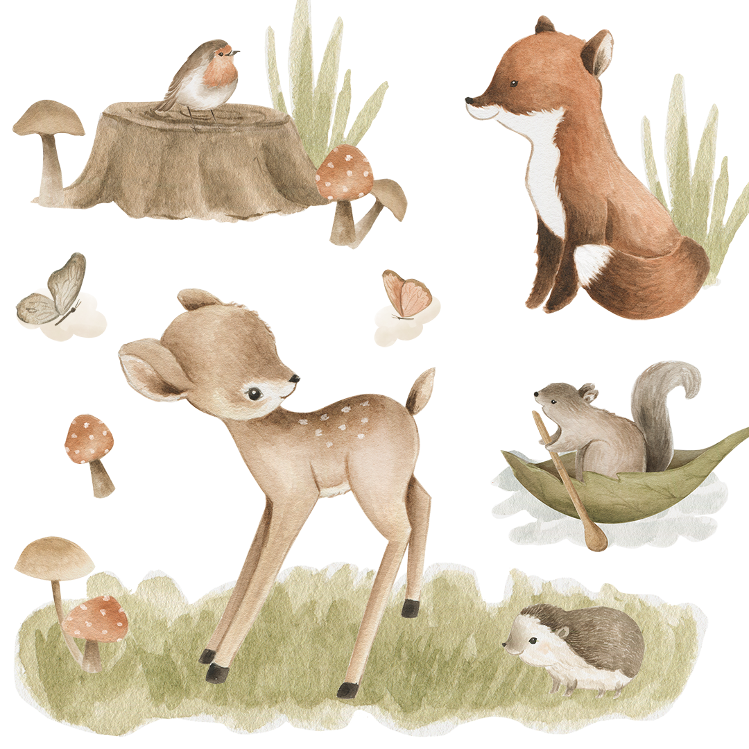 stickers animaux foret bebe aquarelle