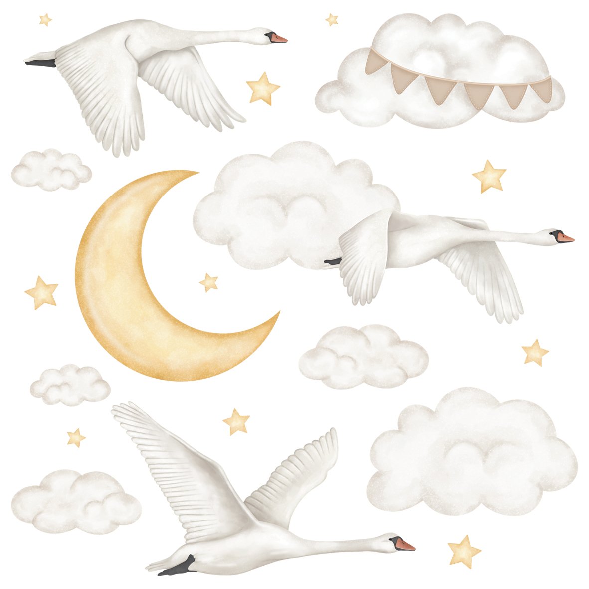 stickers muraux cygnes chambre bebe boheme