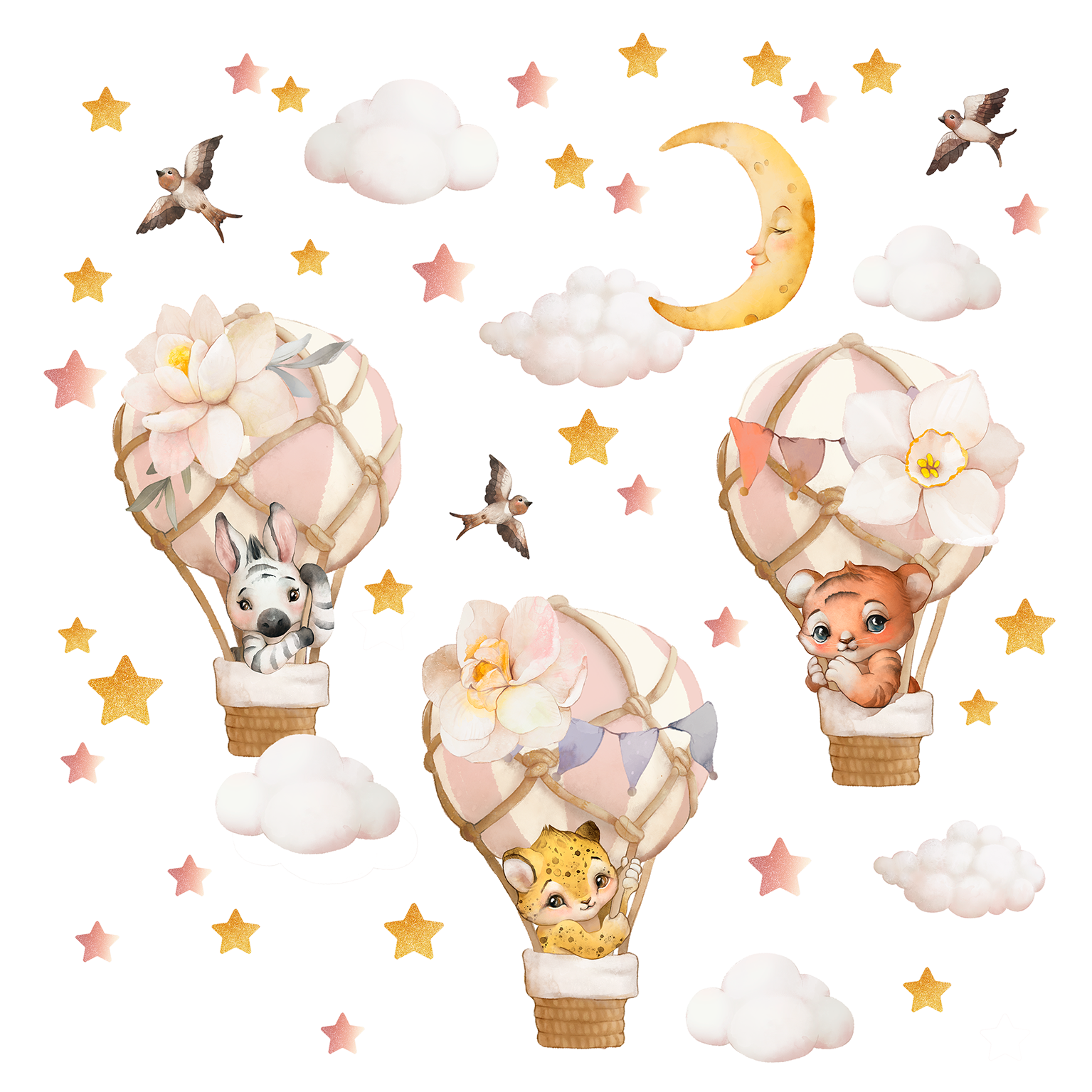 animaux montgolfiere rose chambre bebe