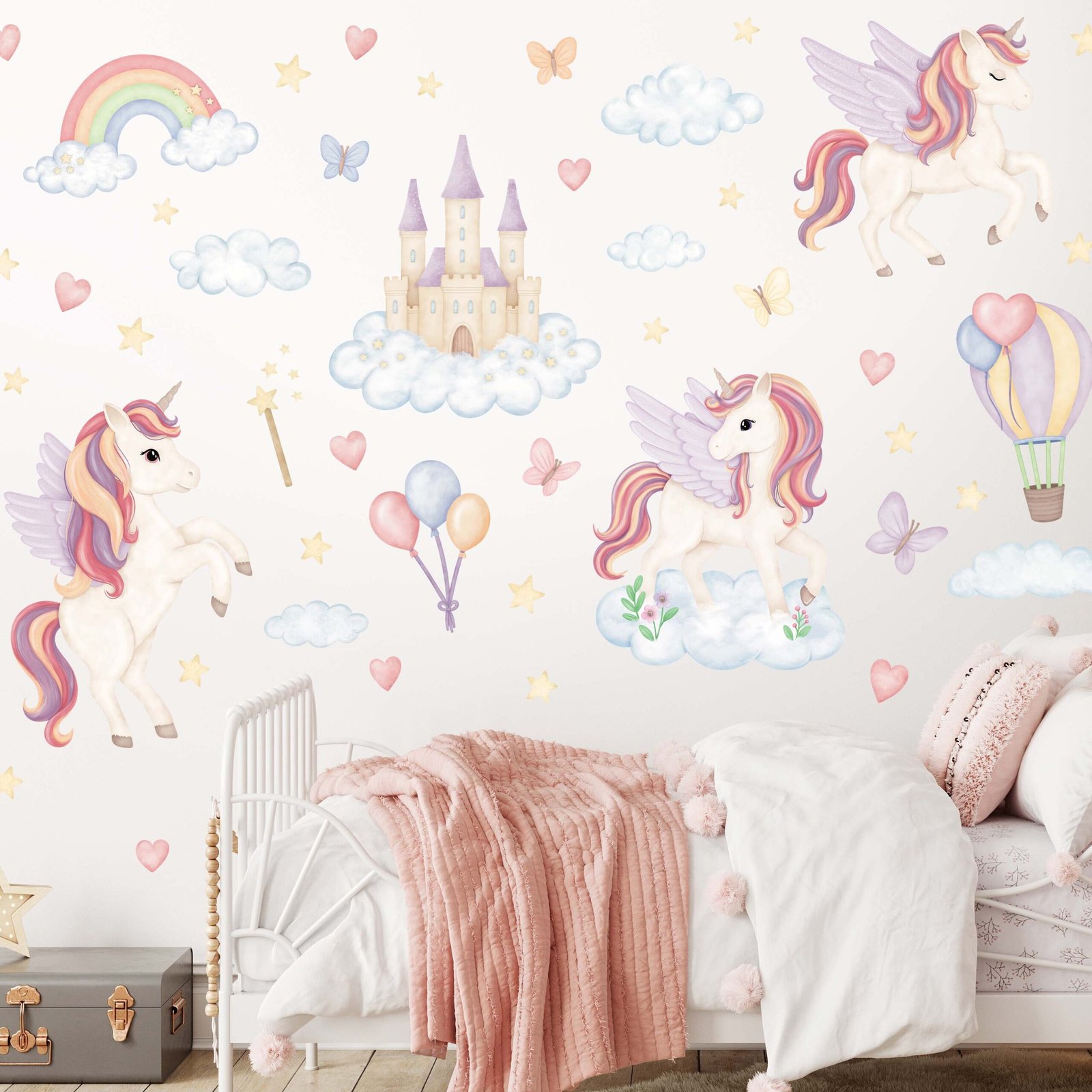 set licorne arc en ciel mur chambre bebe