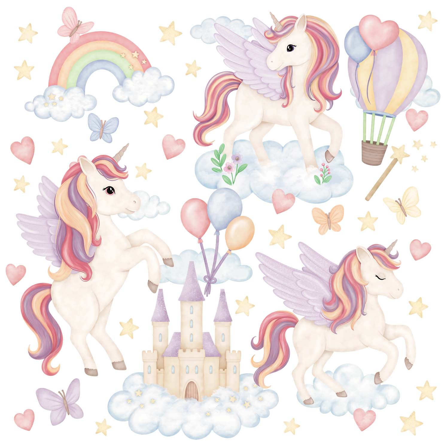 stickers licorne pastel decoration murale