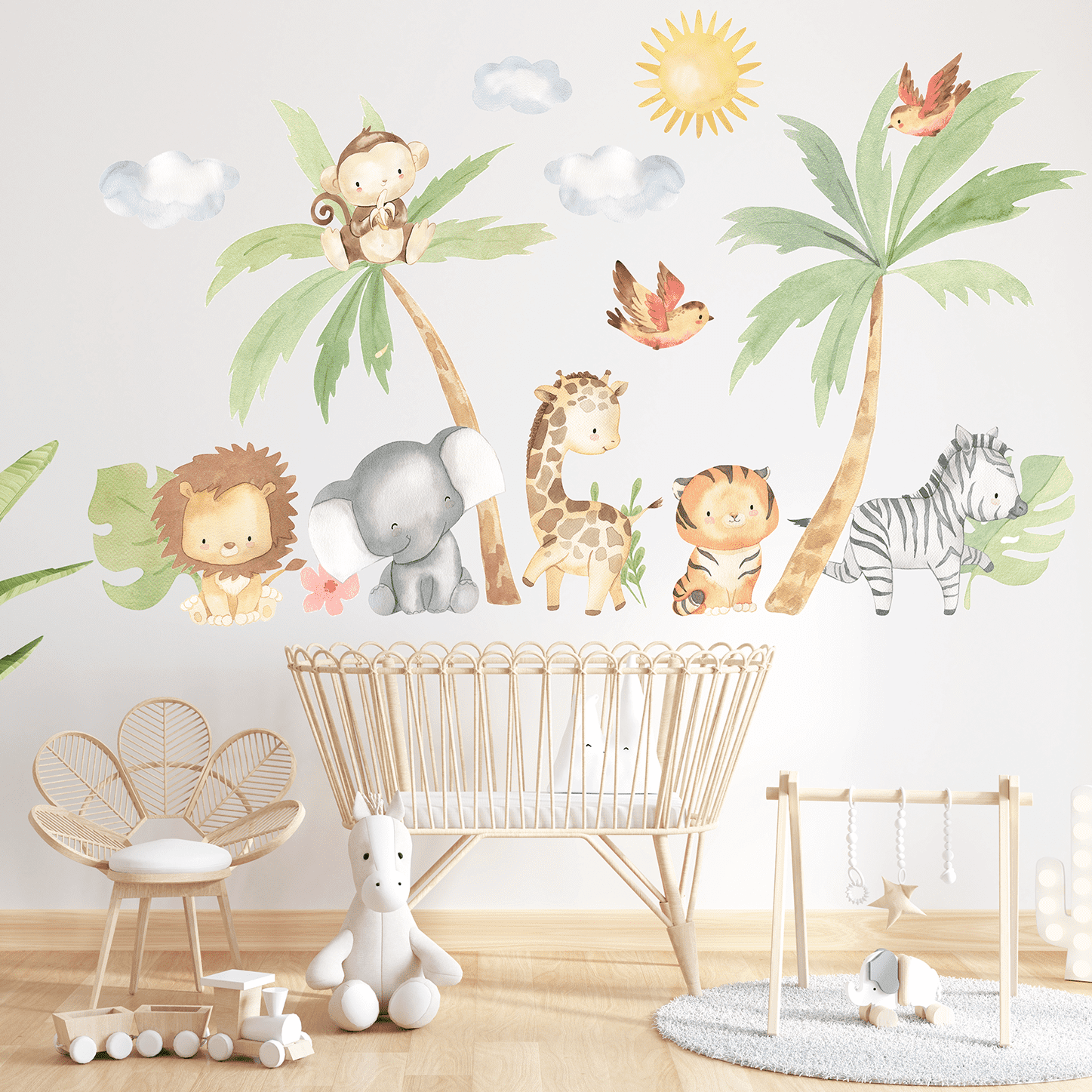 deco murale savane animaux bebe aquarelle
