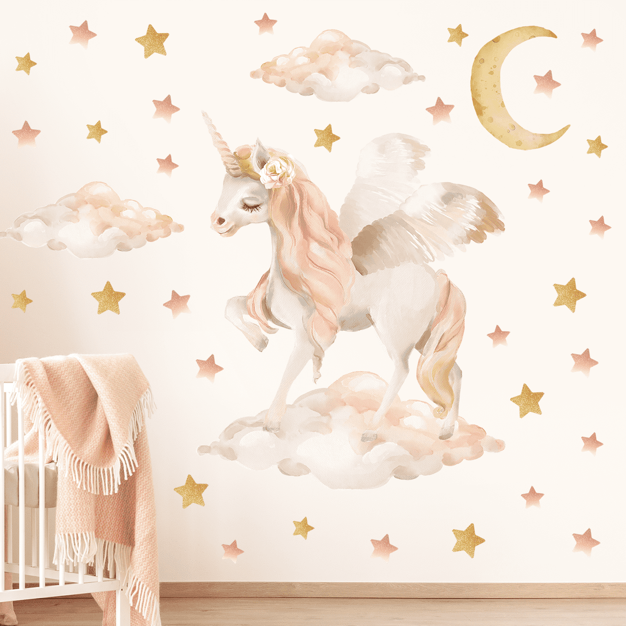 sticker licorne nuages lune chambre fille