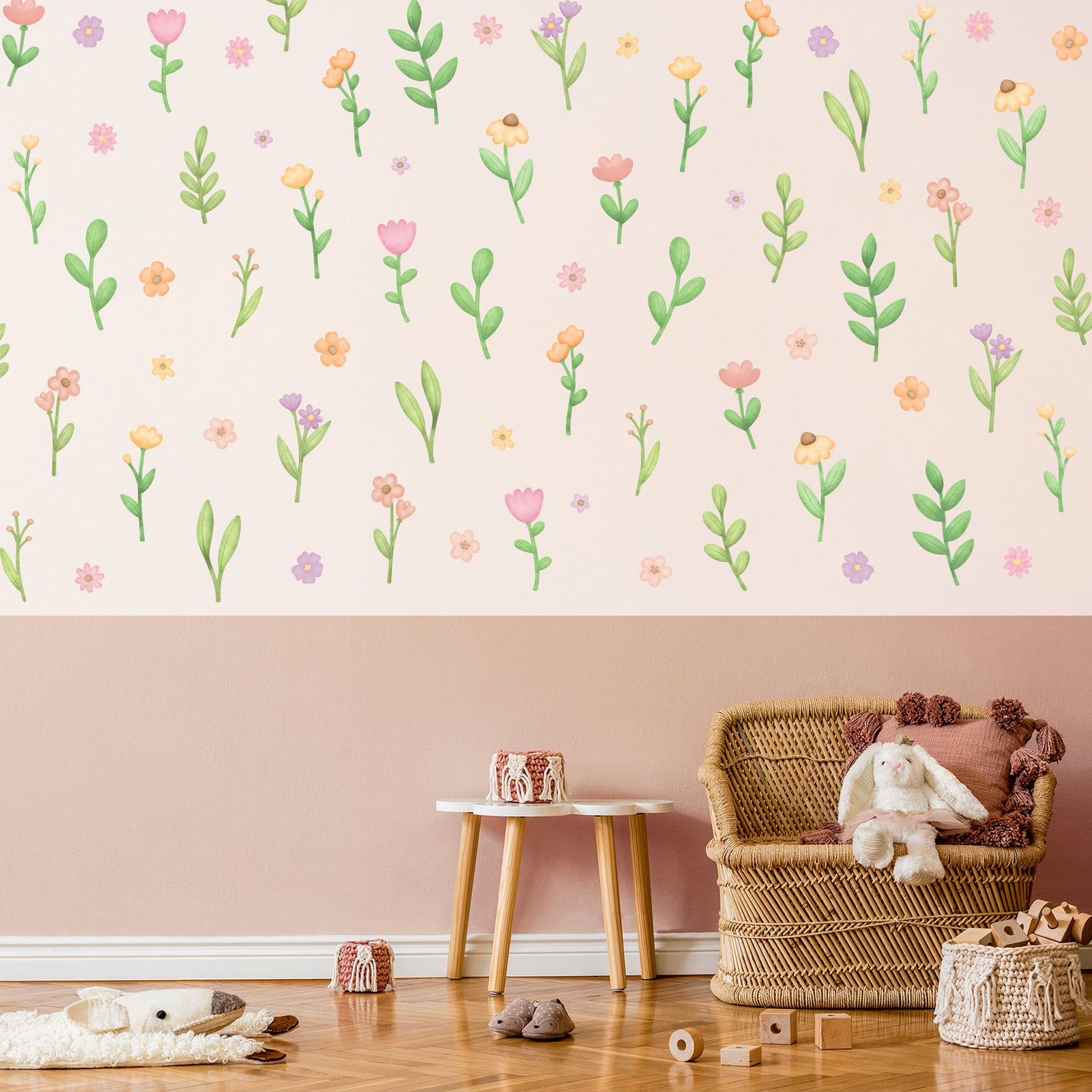 stickers muraux fleurs aquarelle chambre bébé style naturel