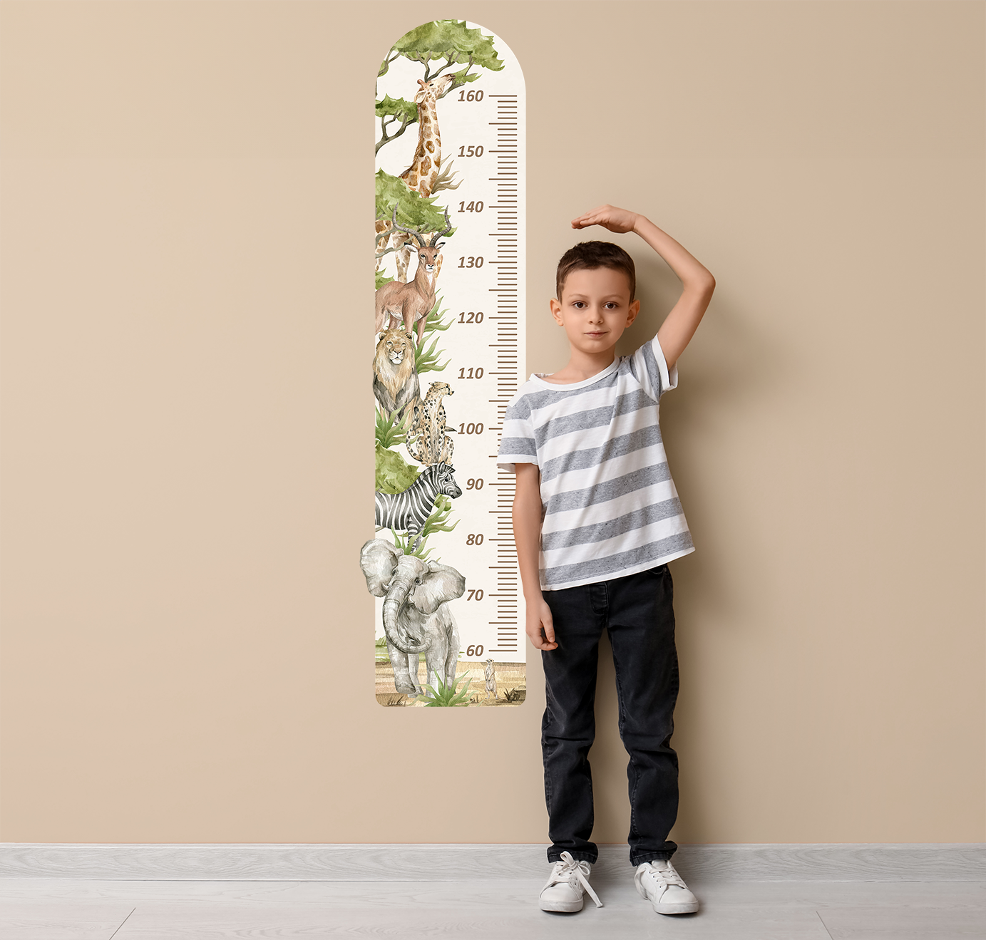 toise enfant animaux savane style doux