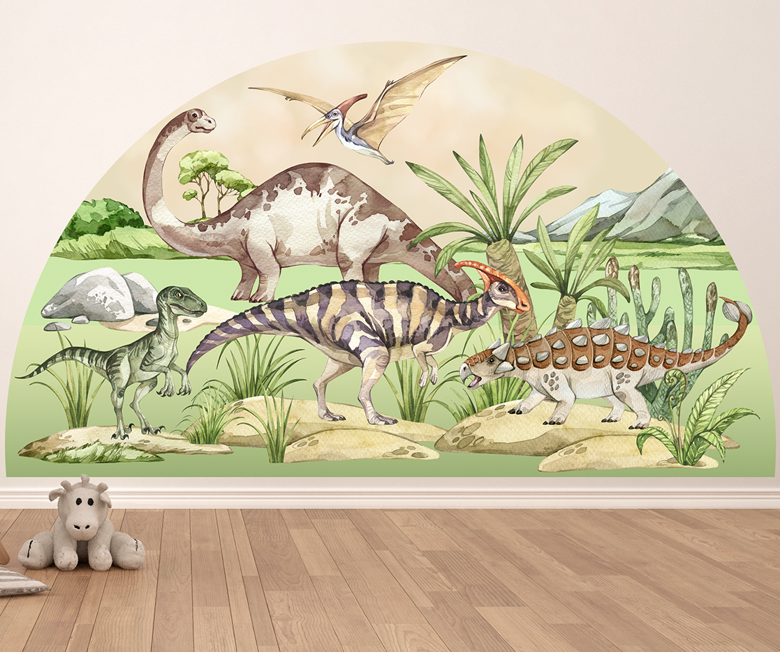 decor mural dinosaures scene prehistorique