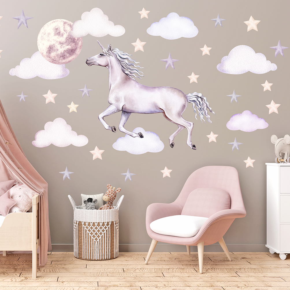 décoration murale licorne chambre fille élégante