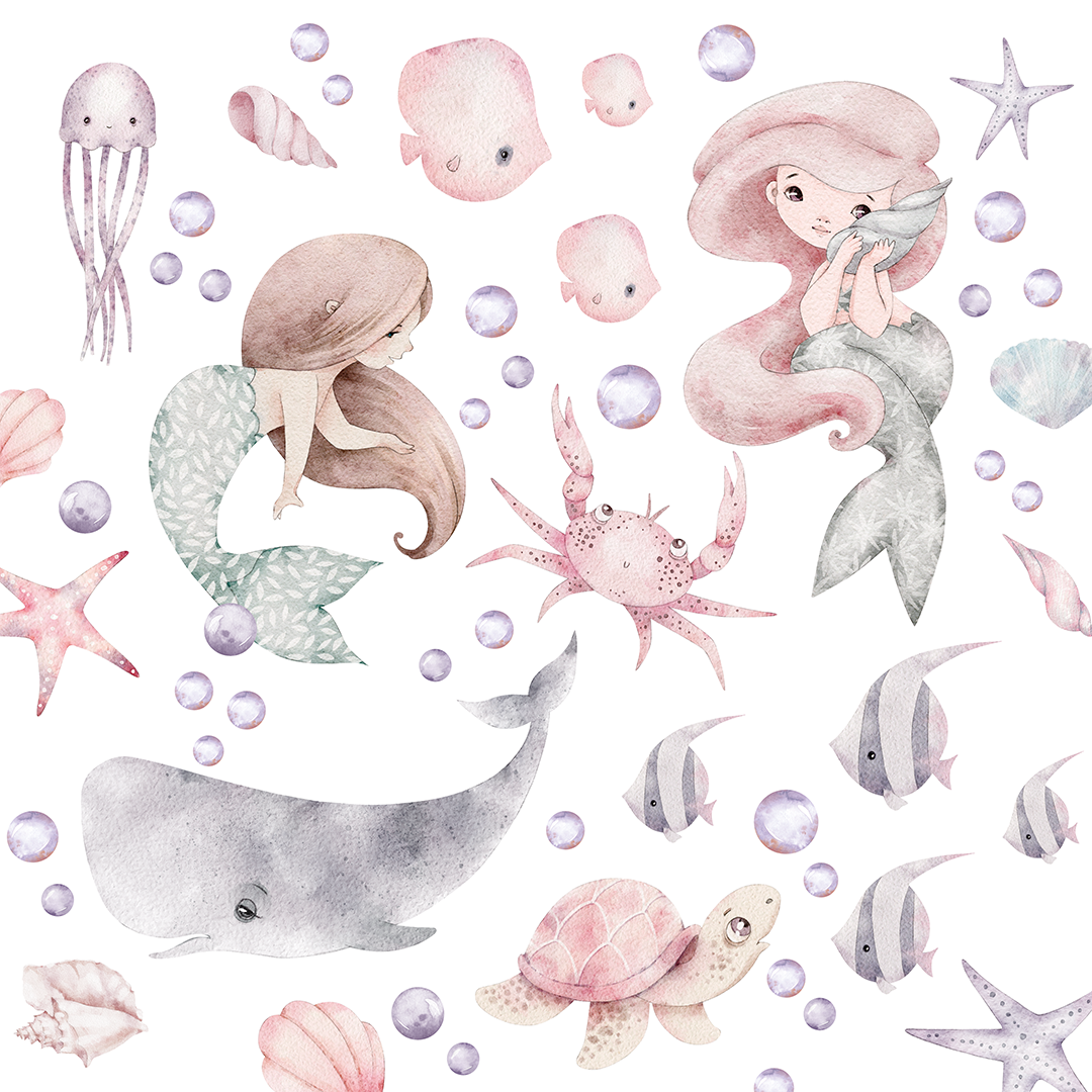 stickers muraux sirenes baleine enfant