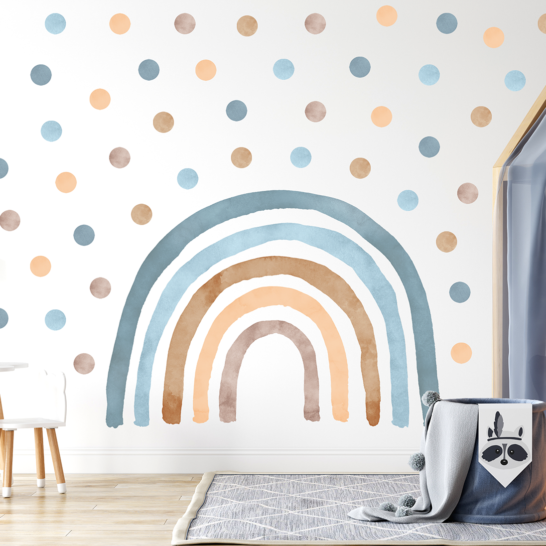 décoration murale enfant arc-en-ciel bleu vintage