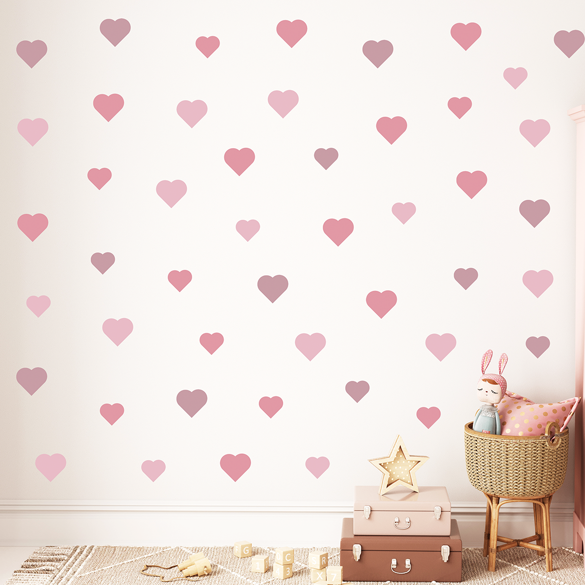 stickers coeurs rose pastel bebe