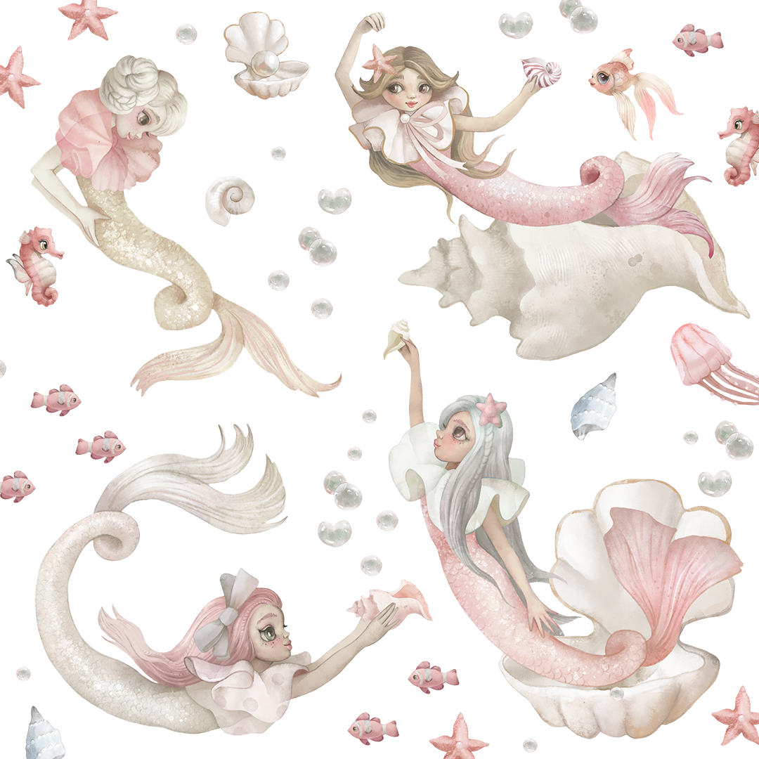 stickers muraux sirenes pastel enfant