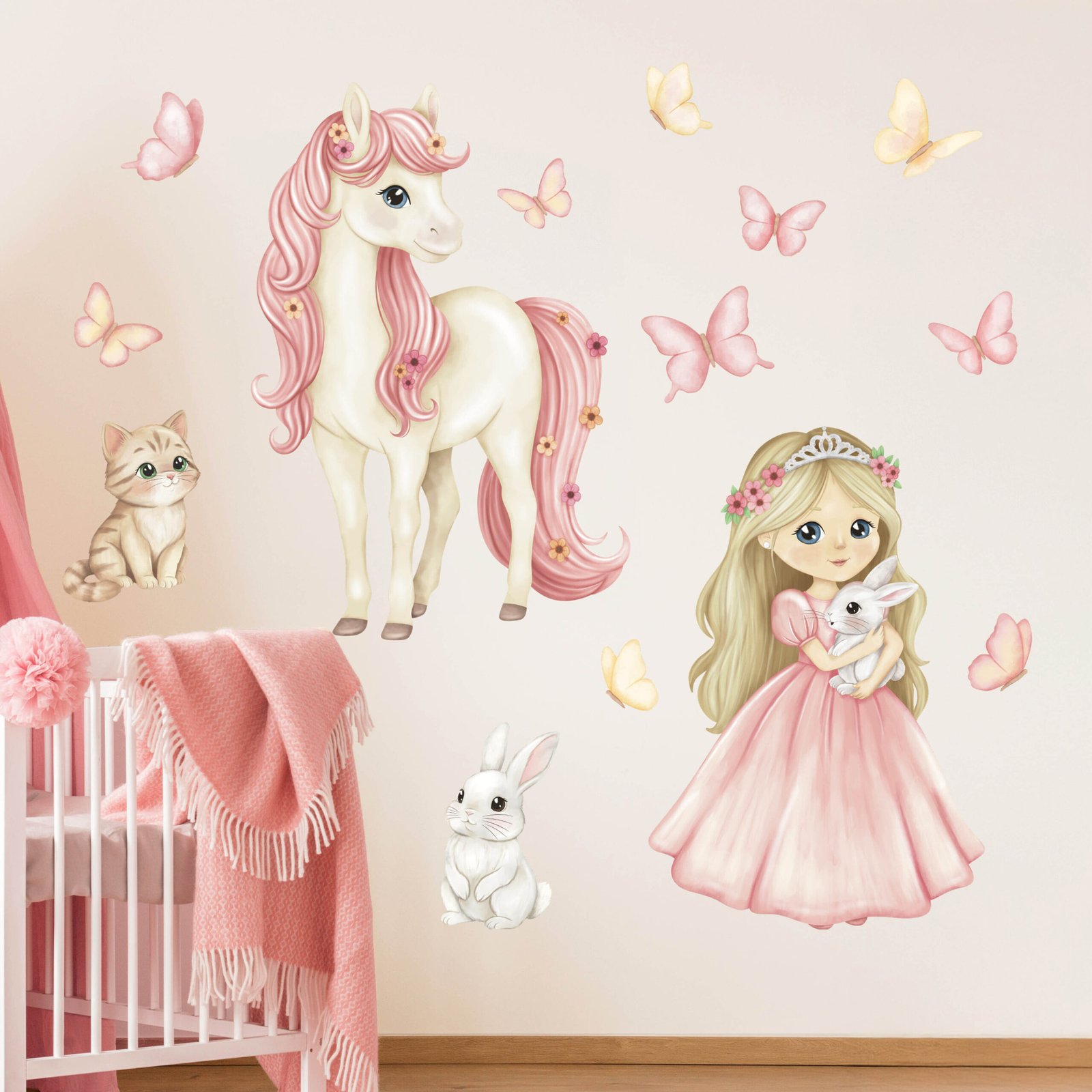 déco murale chambre enfant univers féerique rose
