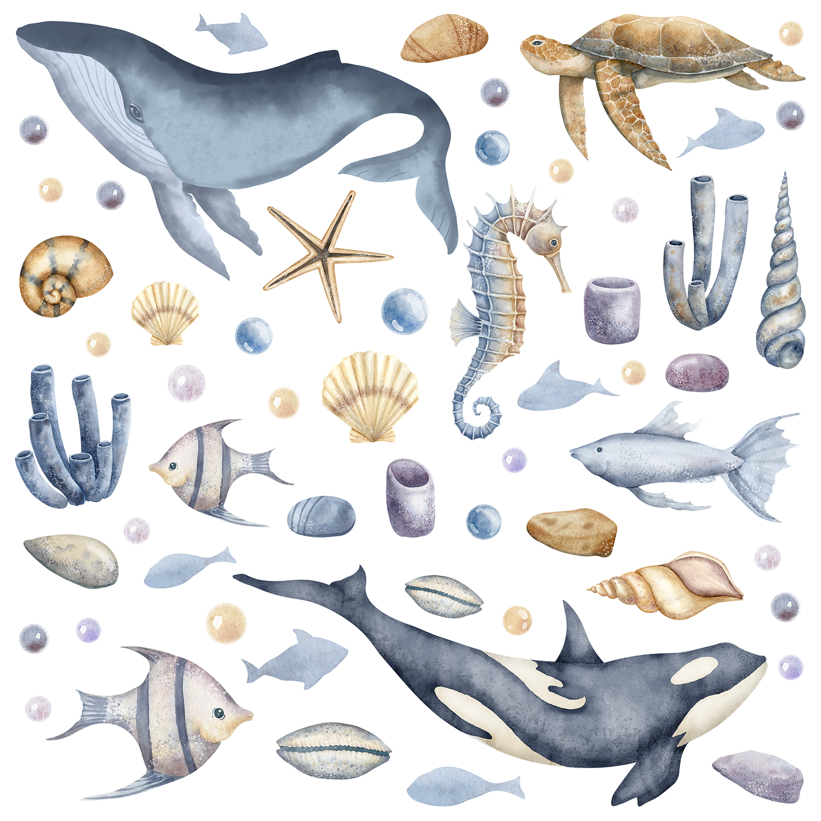 stickers animaux marins dans chambre enfant scandinave