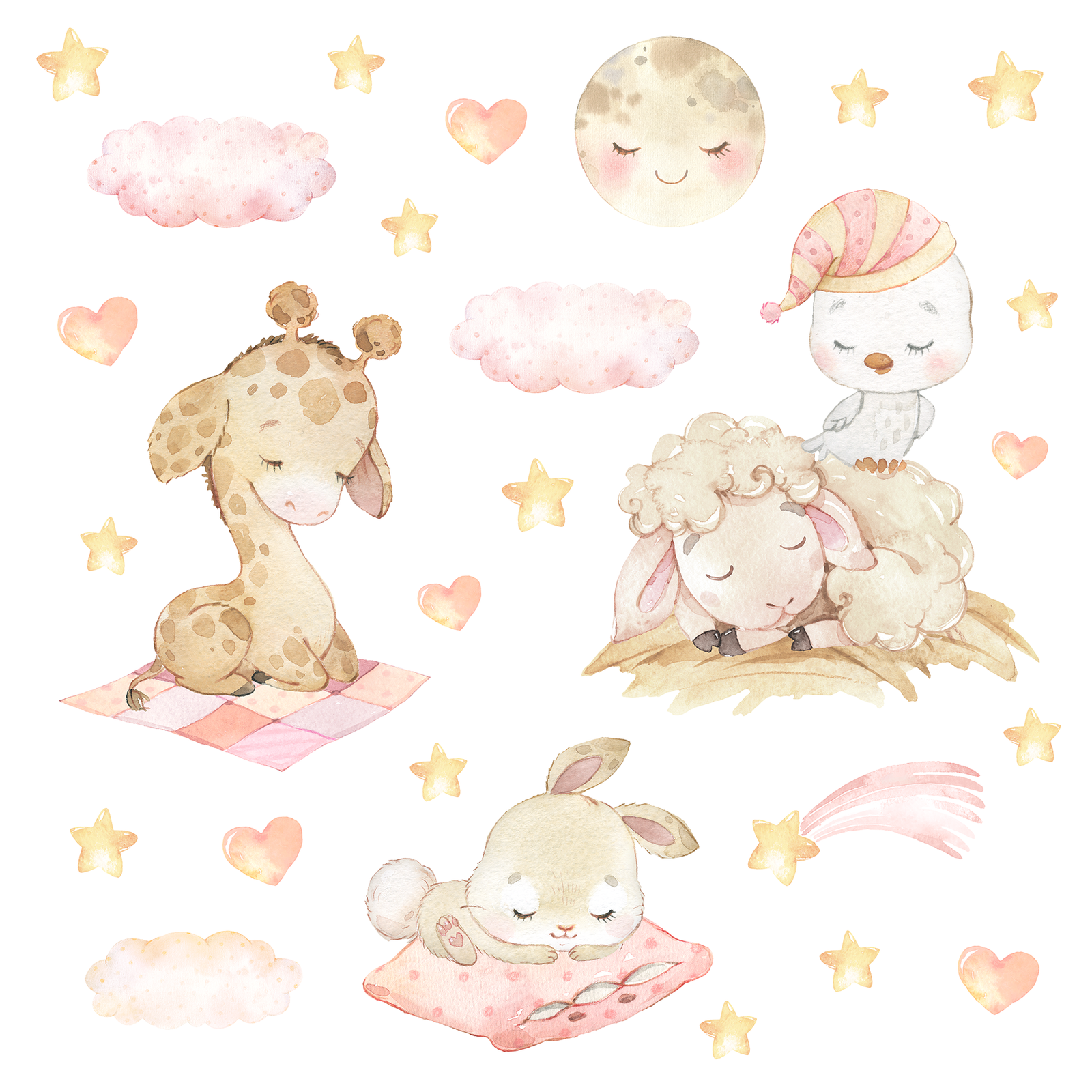 decoration murale bebe nuages lune rose