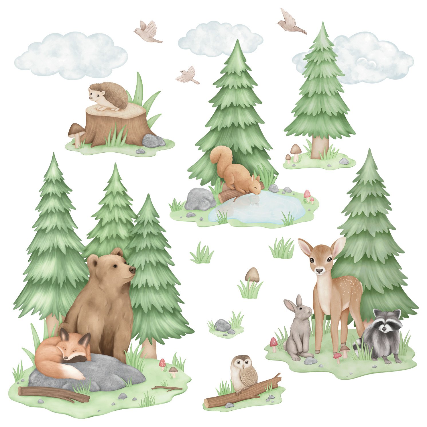 decoration murale ours renard cerf enfant